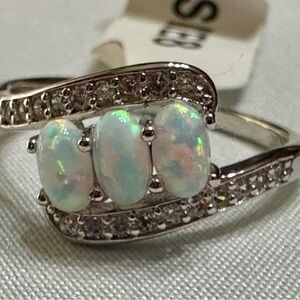 Dazzling Iridescent Opal and Silver Ring